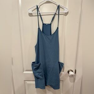 Amazon Blue Women's Pocketed Romper with Adjustable Straps